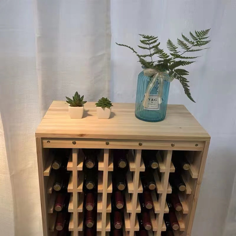 Solid Wood Floor Wine Bottle Rack in Beige Hold 55 Bottles Of Wines - 4 Seasons Home Gadgets