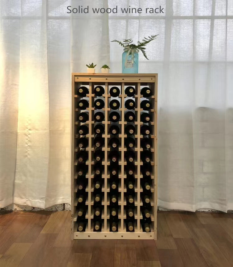 Solid Wood Floor Wine Bottle Rack in Beige Hold 55 Bottles Of Wines - 4 Seasons Home Gadgets