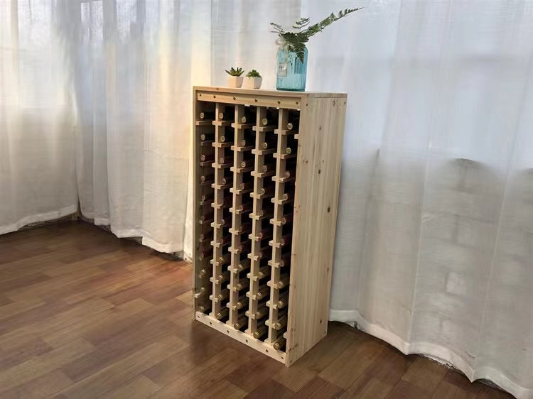 Solid Wood Floor Wine Bottle Rack in Beige Hold 55 Bottles Of Wines - 4 Seasons Home Gadgets