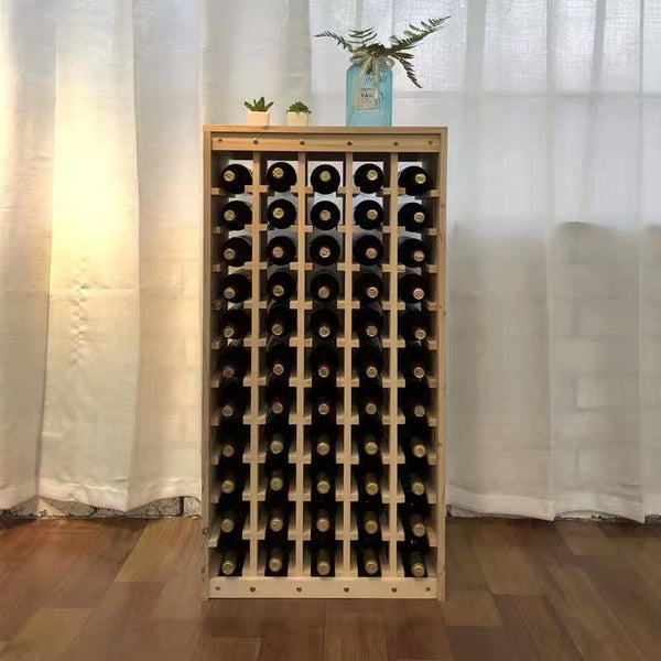 Solid Wood Floor Wine Bottle Rack in Beige Hold 55 Bottles Of Wines - 4 Seasons Home Gadgets