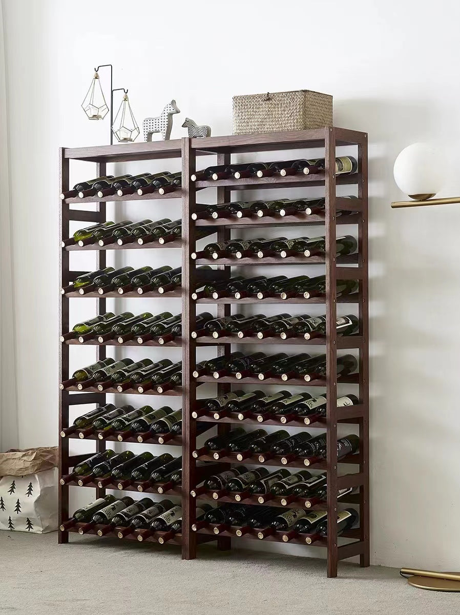 Solid Wood Floor Wine Bottle Rack in Walnut - 4 Seasons Home Gadgets