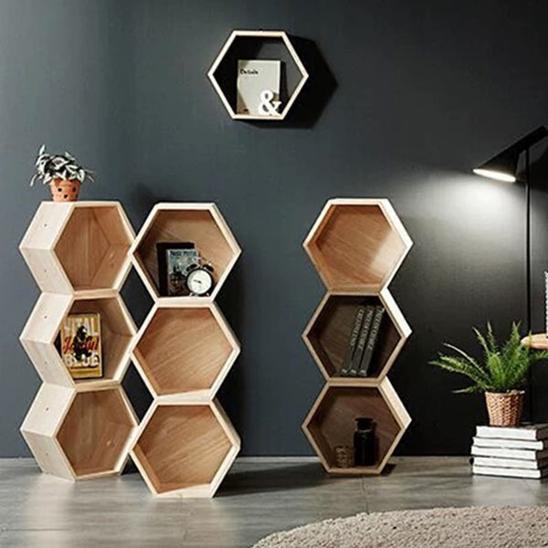 Solid Wood Hexagon Floating Shelf - 4 Seasons Home Gadgets