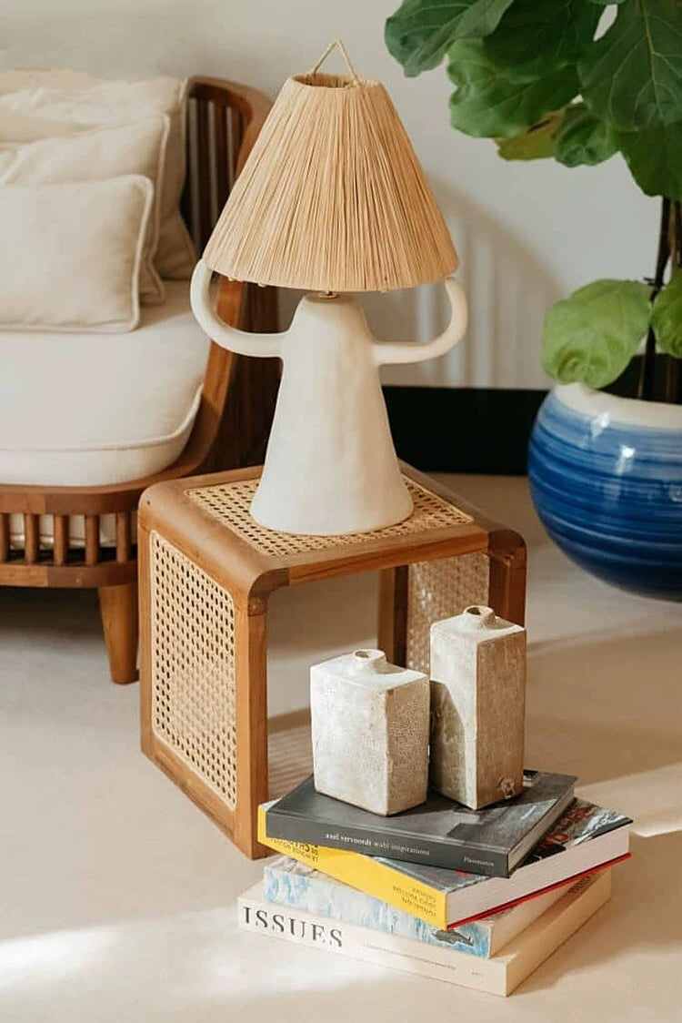 Solid Wood Rattan Mesh Sled End Table - 4 Seasons Home Gadgets