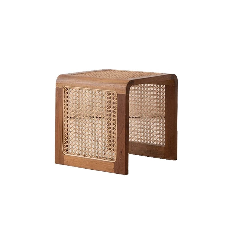 Solid Wood Rattan Mesh Sled End Table - 4 Seasons Home Gadgets