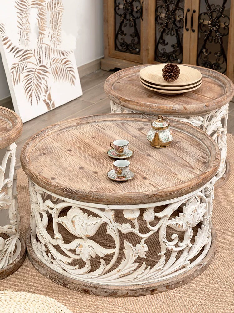 Solid Wood Top Drum End Table - 4 Seasons Home Gadgets