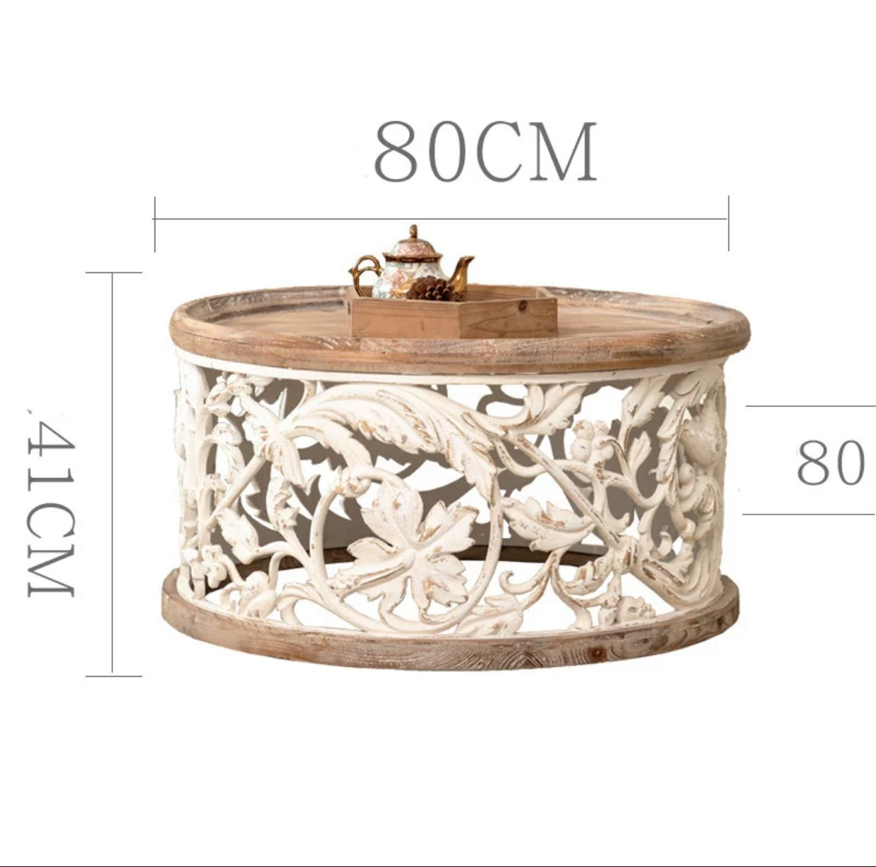 Solid Wood Top Drum End Table - 4 Seasons Home Gadgets