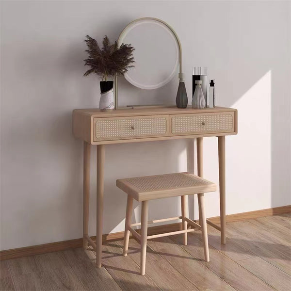 Solid Wood Vanity Set with Stool Set - 4 Seasons Home Gadgets