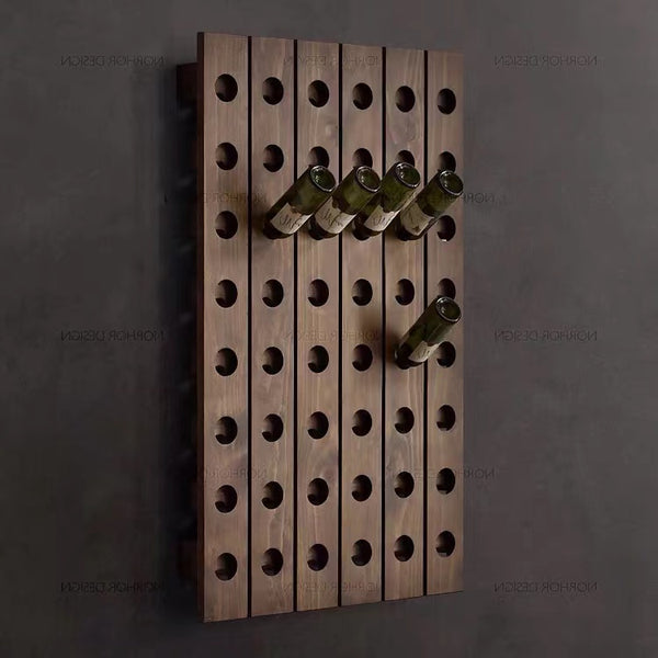 Solid Wood Wall Mounted Wine Bottle Rack Hold 48 Bottle Wines - 4 Seasons Home Gadgets