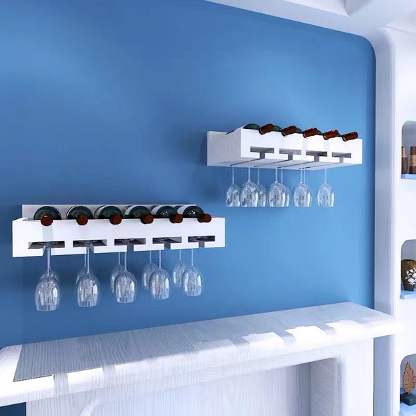 Solid Wood Wall Mounted Wine Bottle & Glass Rack - 4 Seasons Home Gadgets