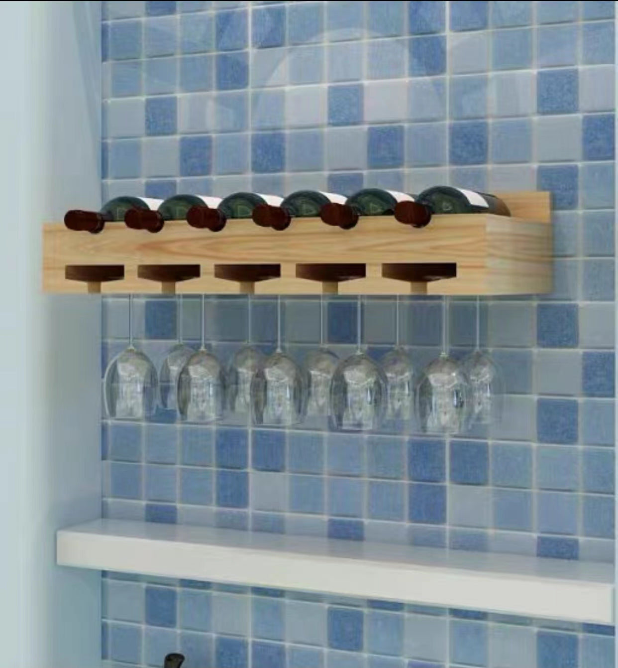 Solid Wood Wall Mounted Wine Bottle & Glass Rack - 4 Seasons Home Gadgets