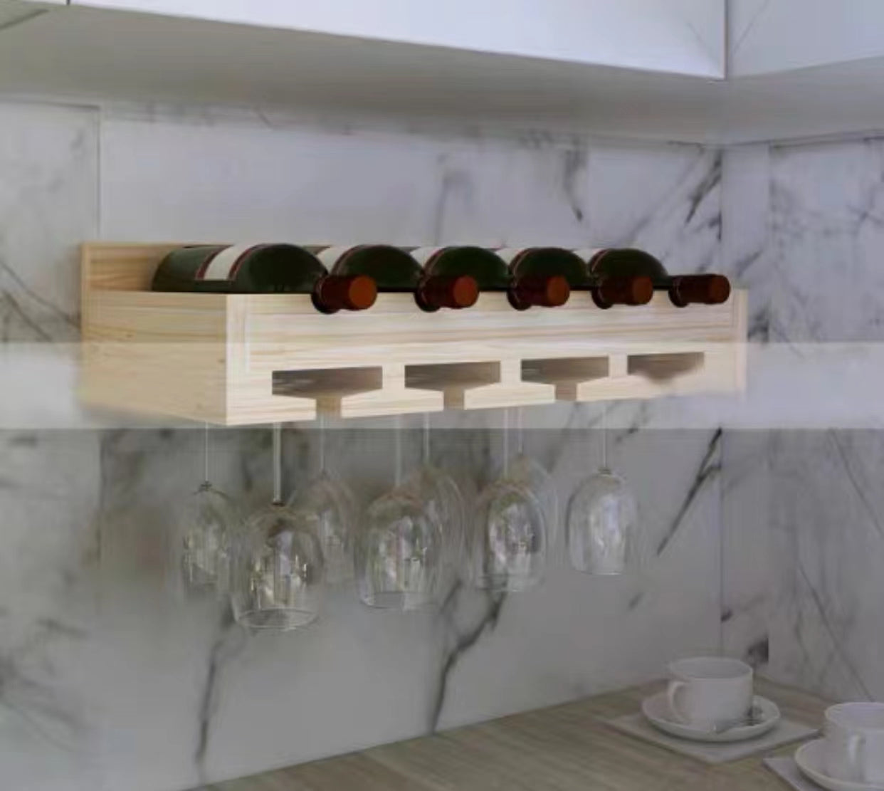 Solid Wood Wall Mounted Wine Bottle & Glass Rack - 4 Seasons Home Gadgets