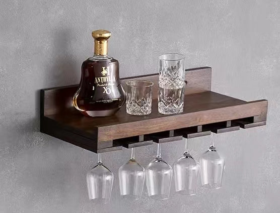 Solid Wood Wall Mounted Wine Glass Rack - 4 Seasons Home Gadgets