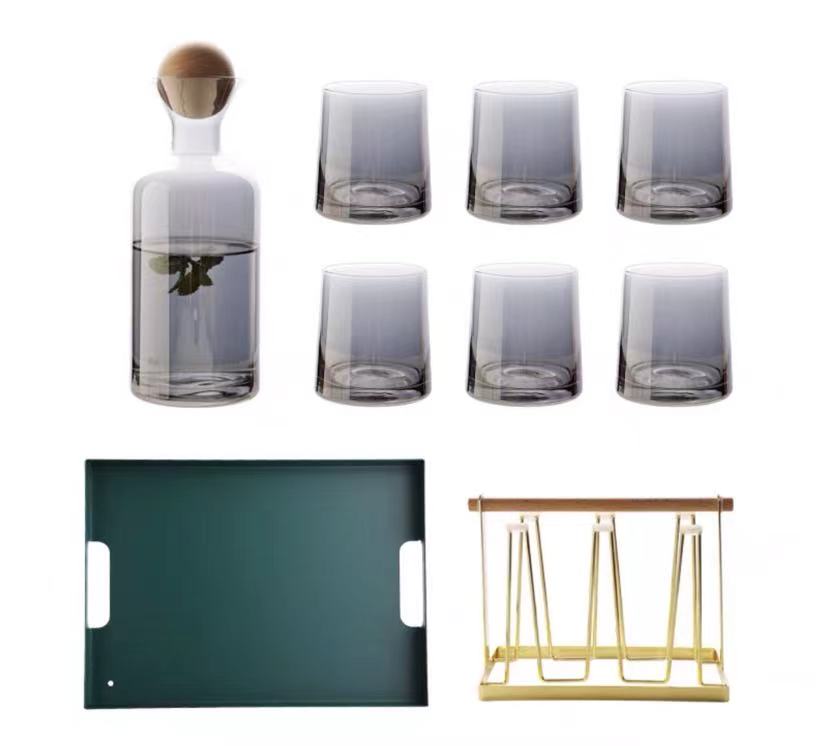 Stylish High Tea Glass Set With Tray - 4 Seasons Home Gadgets
