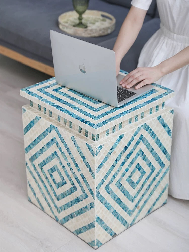 Turquoise Pedestal End Table - 4 Seasons Home Gadgets