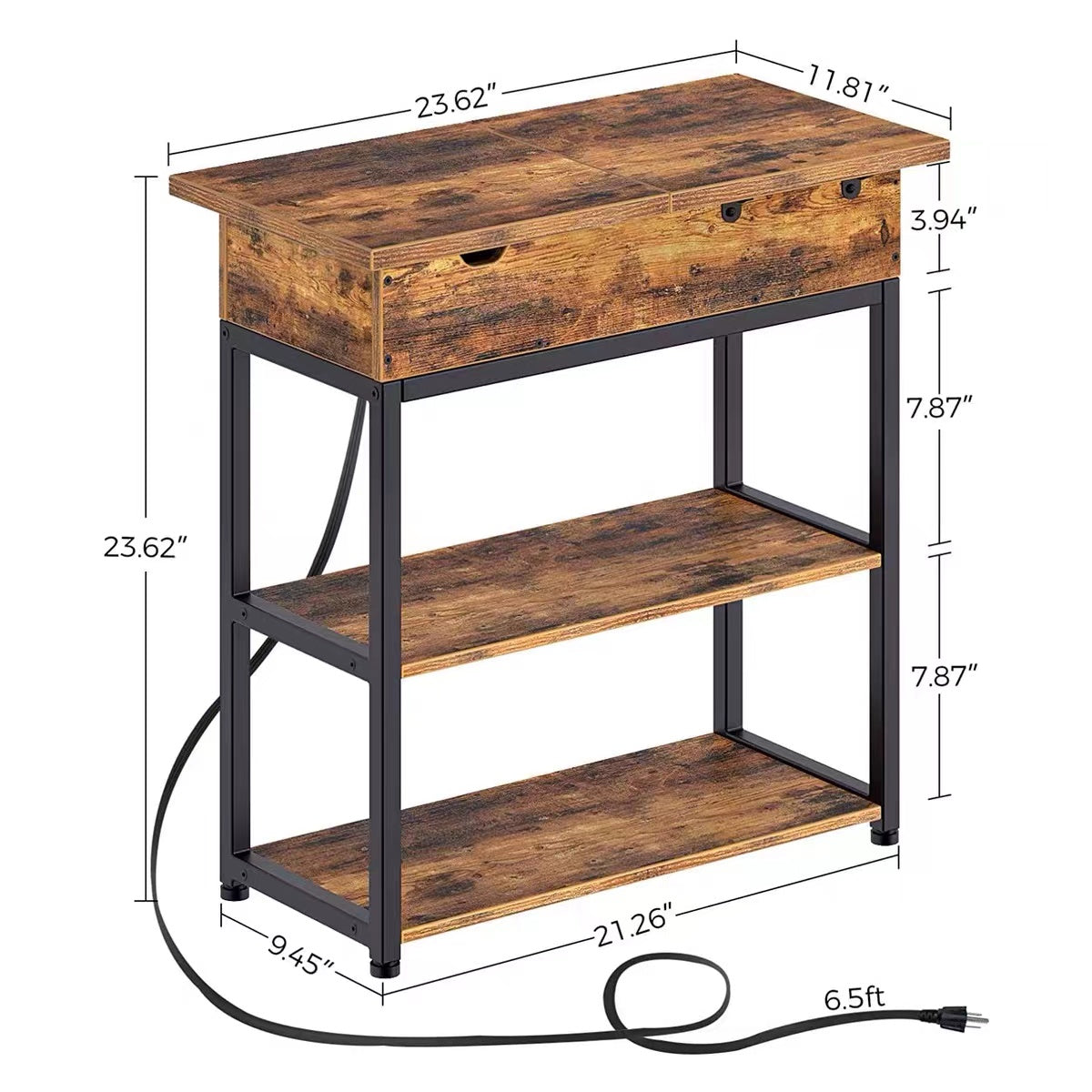 Tall End Table with Storage and Built-In Outlets - 4 Seasons Home Gadgets