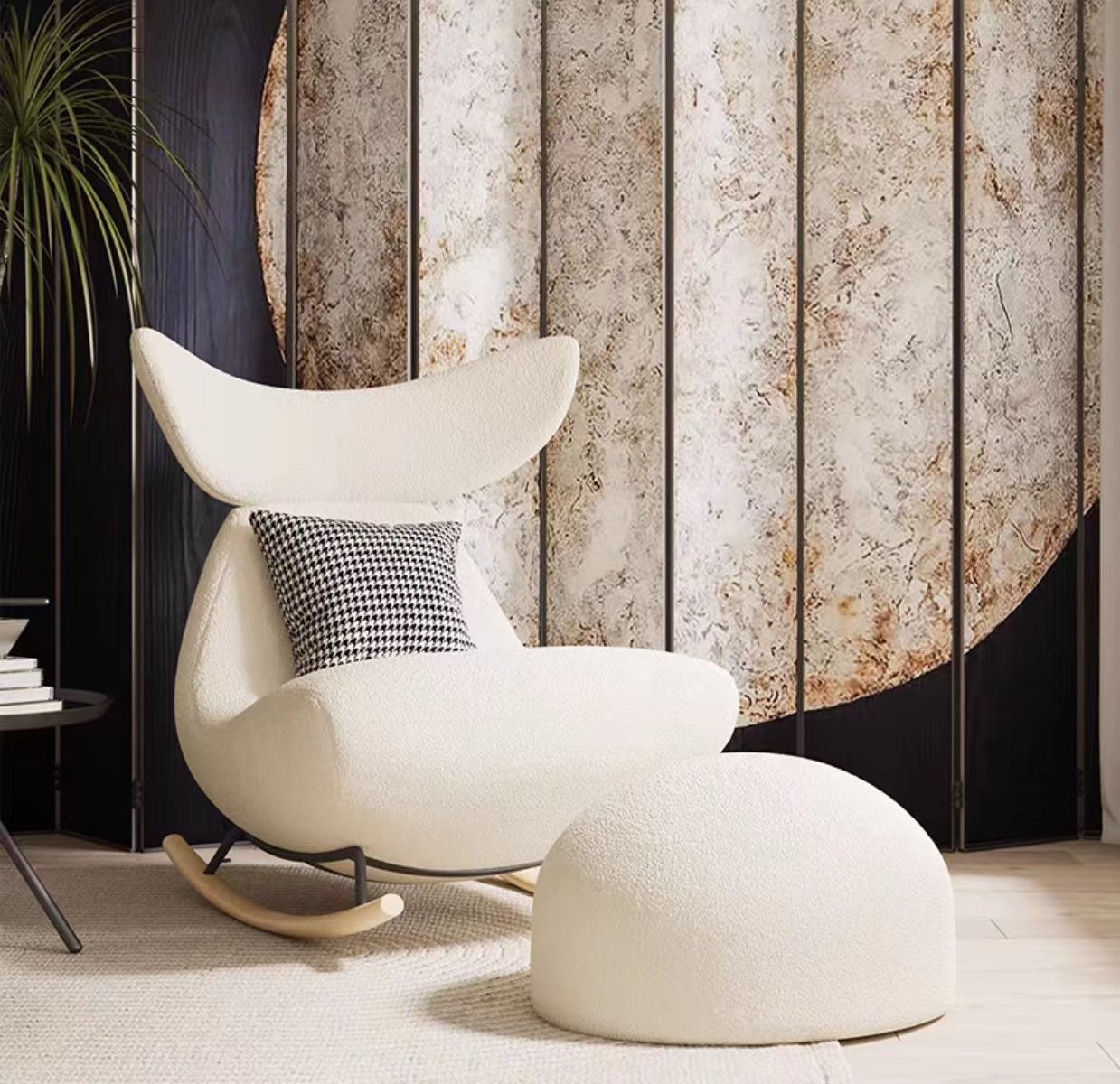 Teddy Fabric Rocking Lazy Armchair With Ottoman - 4 Seasons Home Gadgets