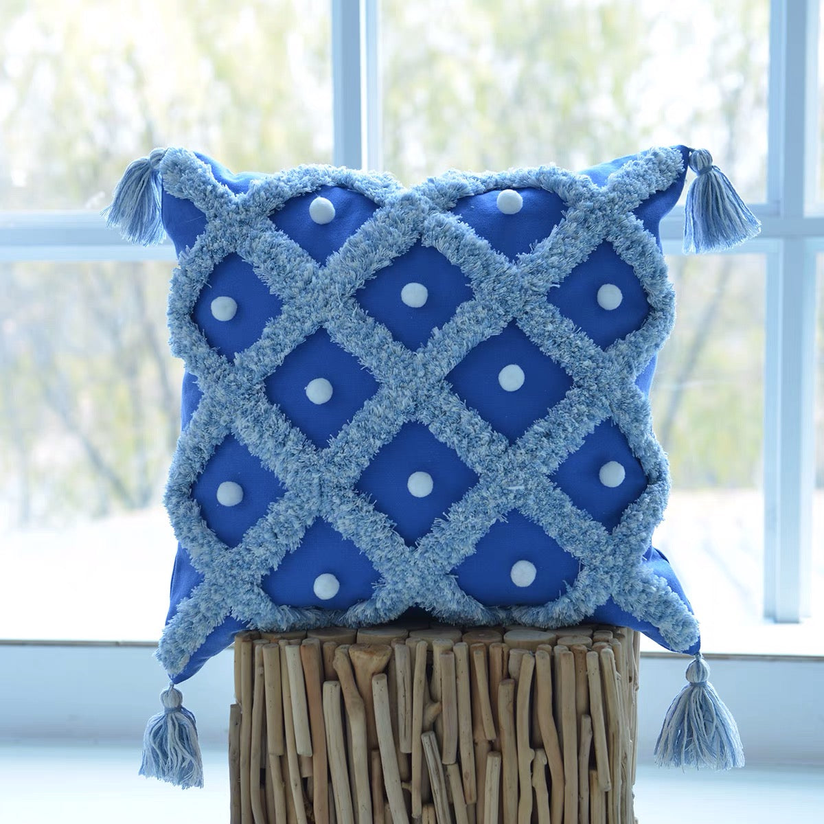 Tufted Pom Poms Square Cotton Cushion - 4 Seasons Home Gadgets