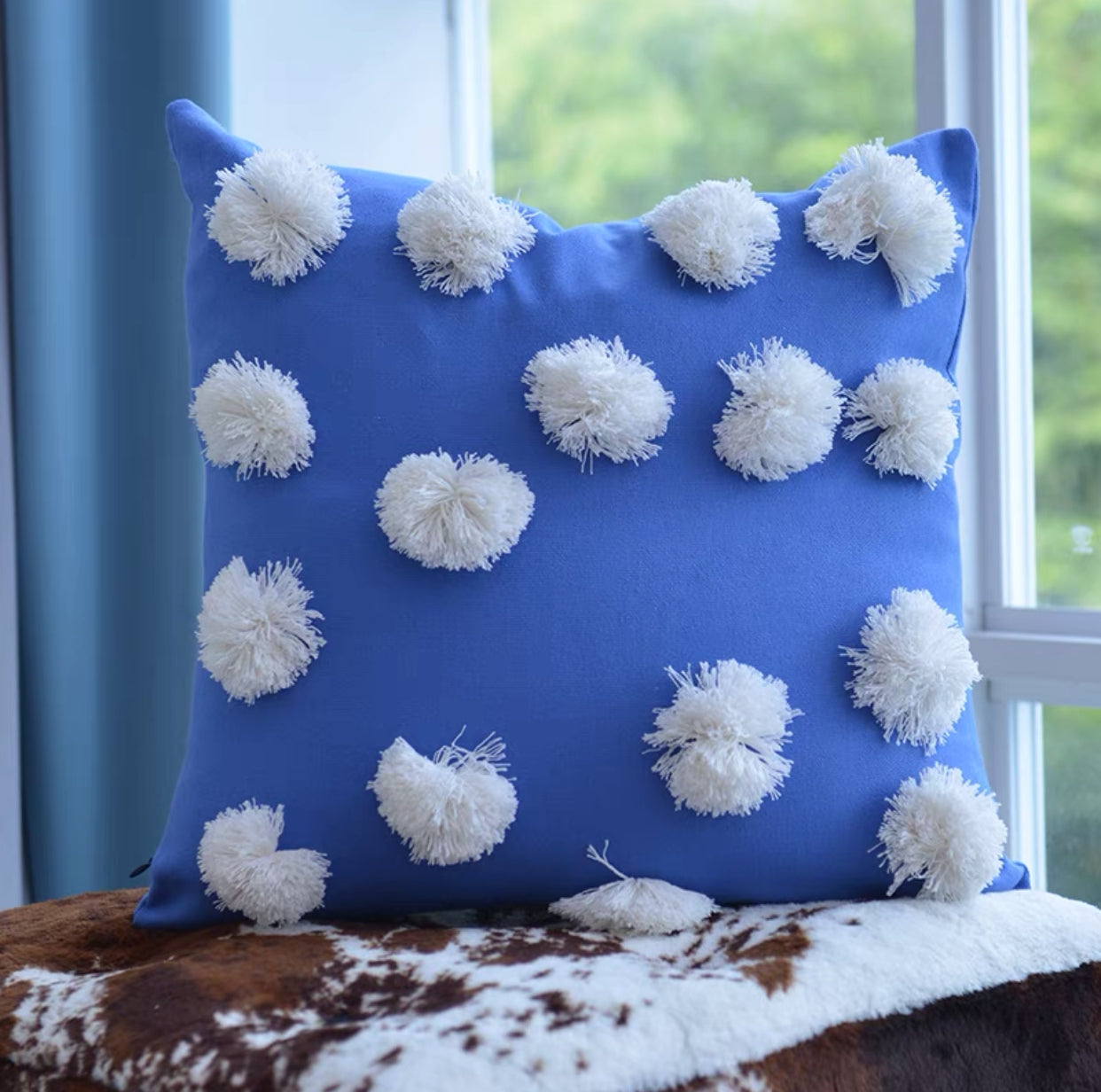 Tufted Pom Poms Square Cotton Cushion - 4 Seasons Home Gadgets