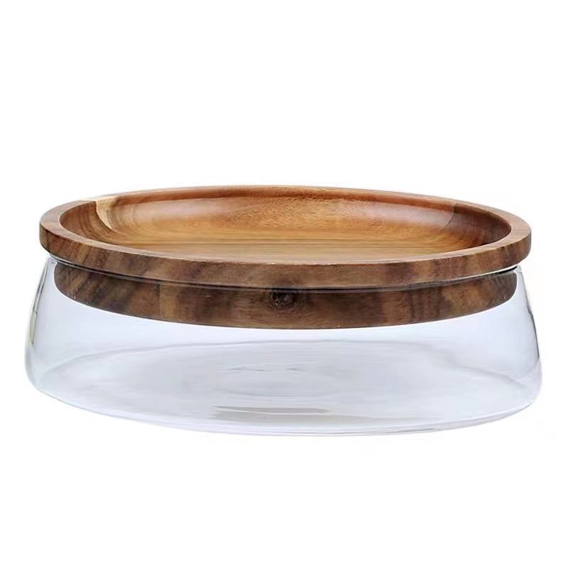 Turgla Glass Bowl With Wood Tray Cover - 4 Seasons Home Gadgets