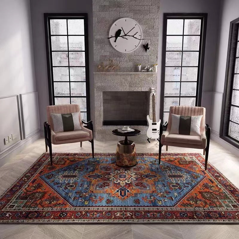 Turkish Oriental Blue Orange Area Rug - 4 Seasons Home Gadgets