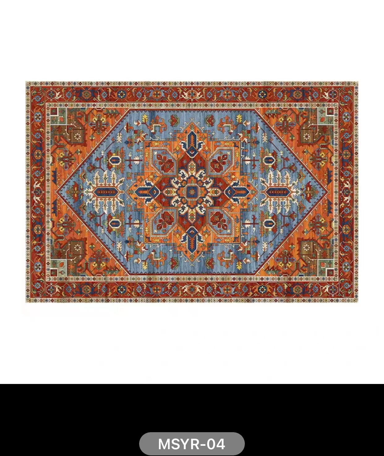 Turkish Oriental Blue Orange Area Rug - 4 Seasons Home Gadgets