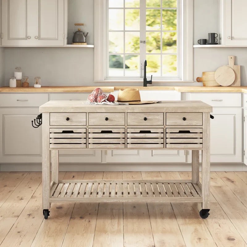 Two Tone Wide Rolling Kitchen Cart - 4 Seasons Home Gadgets