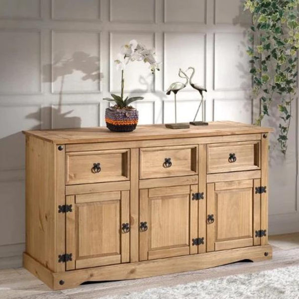 3 Drawer Pine Wood Sideboard - 4 Seasons Home Gadgets