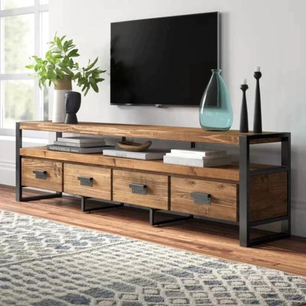 Solid Pine Wood TV Stand With Drawers - 4 Seasons Home Gadgets