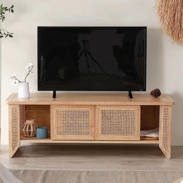 Presley Rattan Media Console TV Stand - 4 Seasons Home Gadgets