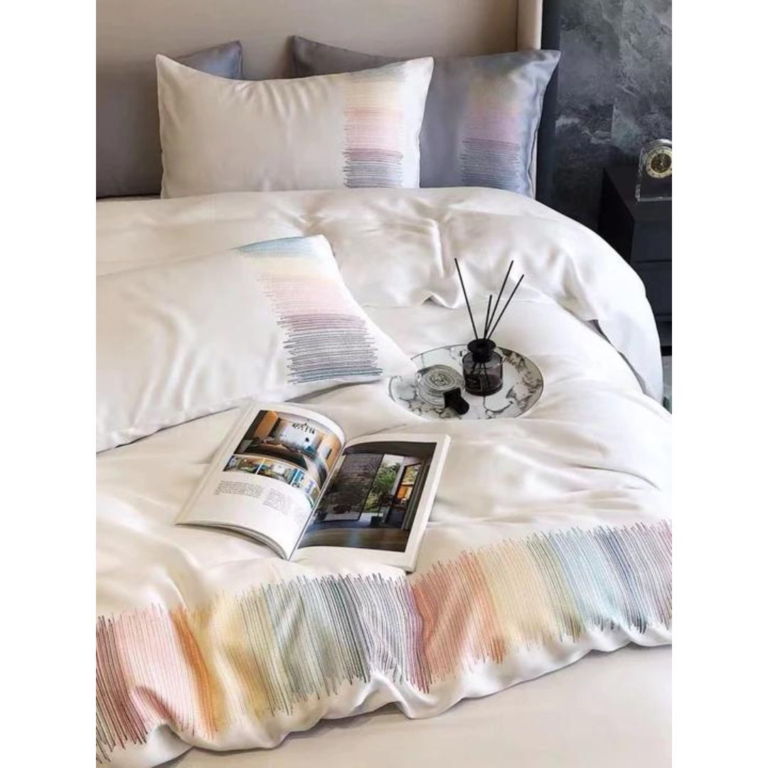 Color Stitches Silk Duvet Cover Set - 4 Seasons Home Gadgets