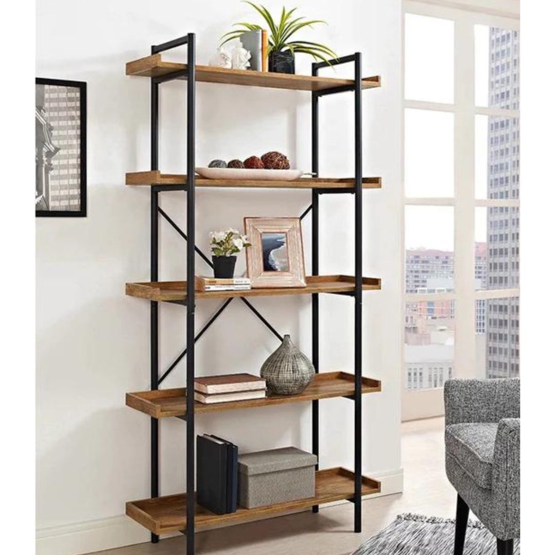 Solid Wood Tray Top Etagere Bookcase - 4 Seasons Home Gadgets