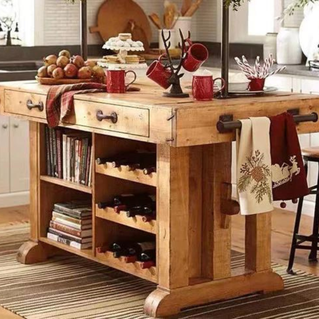 Pine Wood Kitchen Island Table - 4 Seasons Home Gadgets