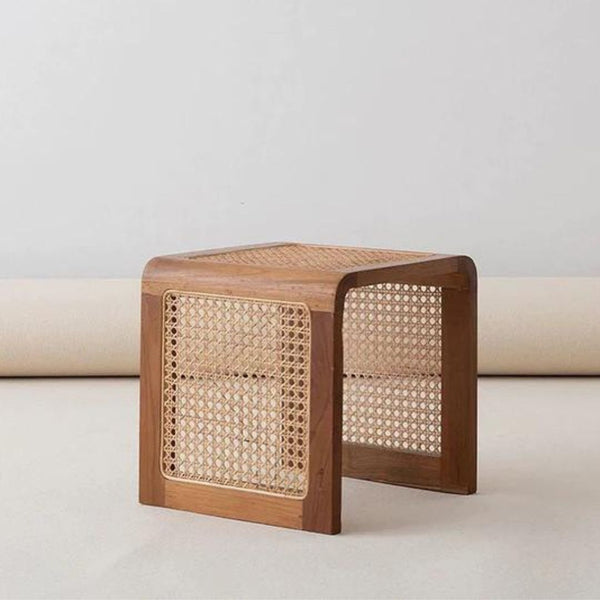 Solid Wood Rattan Mesh Sled End Table - 4 Seasons Home Gadgets