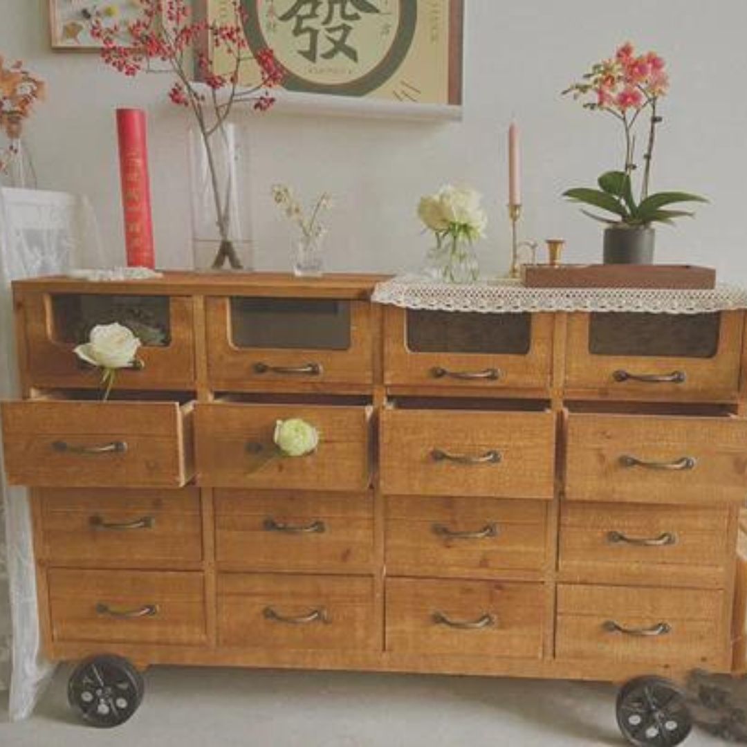 Rustic Wood Drawer Console Server Table With Wheel - 4 Seasons Home Gadgets