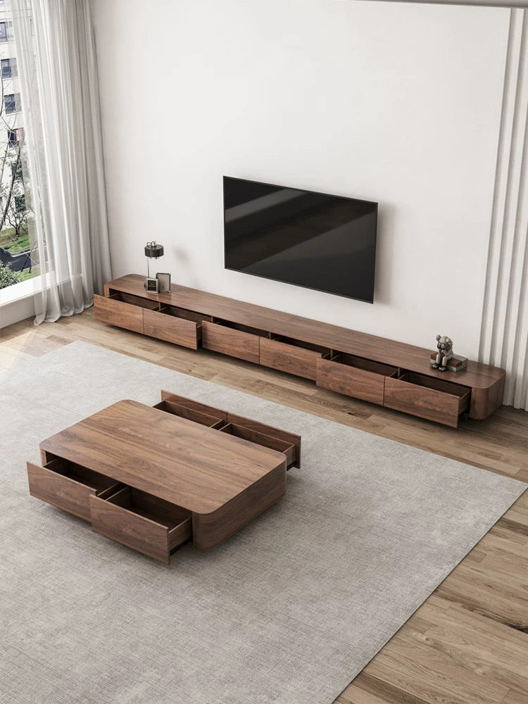 Velan Walnut Wood Coffee Table & TV Console - 4 Seasons Home Gadgets