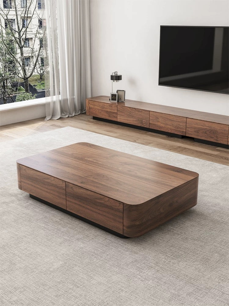 Velan Walnut Wood Coffee Table & TV Console - 4 Seasons Home Gadgets