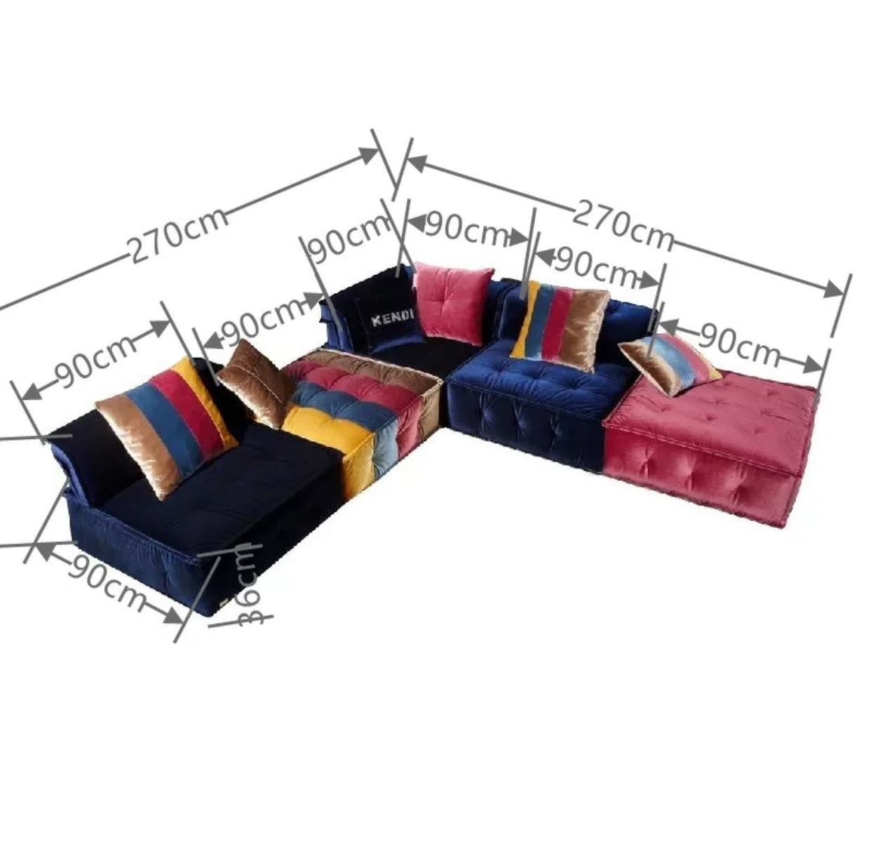 Velvet 5 Piece Upholstered Sectional Sofa Set - 4 Seasons Home Gadgets