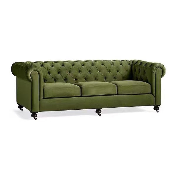 Velvet Rolled Arm Chesterfield Sofa - 4 Seasons Home Gadgets