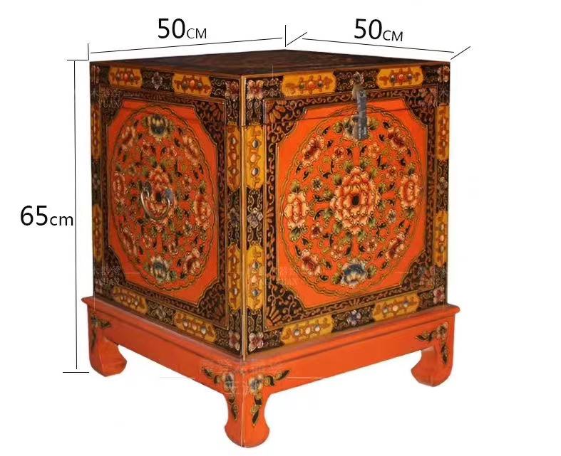 Vintage Chinese Floral End Table with Storage - 4 Seasons Home Gadgets