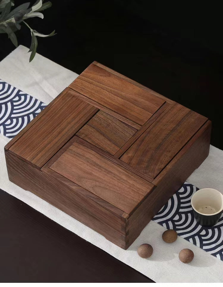 Walnut Divided Serving Tray Box With Lid - 4 Seasons Home Gadgets