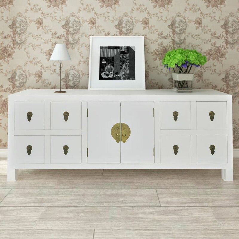 White Turquoise Wide 4 Drawer Server Sideboard - 4 Seasons Home Gadgets