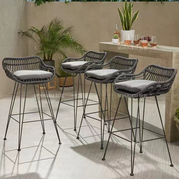 Wicker Patio Bar Stool with Cushion - 4 Seasons Home Gadgets