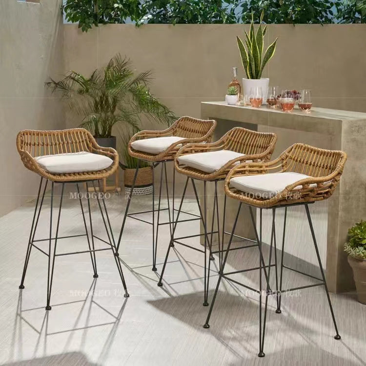 Wicker Patio Bar Stool with Cushion - 4 Seasons Home Gadgets