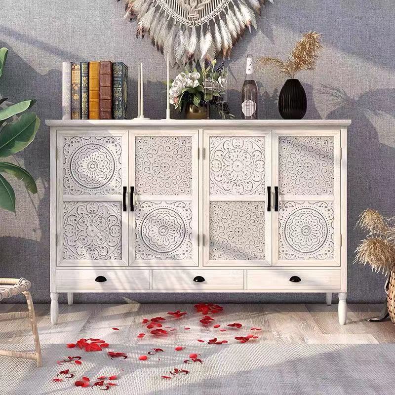 Wide Elm Solid Wood Sideboard Cabinet - 4 Seasons Home Gadgets