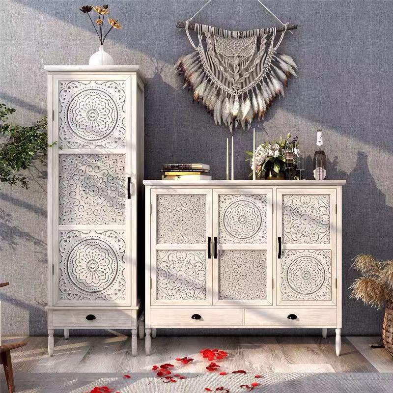 Wide Elm Solid Wood Sideboard Cabinet - 4 Seasons Home Gadgets