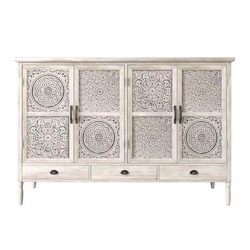 Wide Elm Solid Wood Sideboard Cabinet - 4 Seasons Home Gadgets