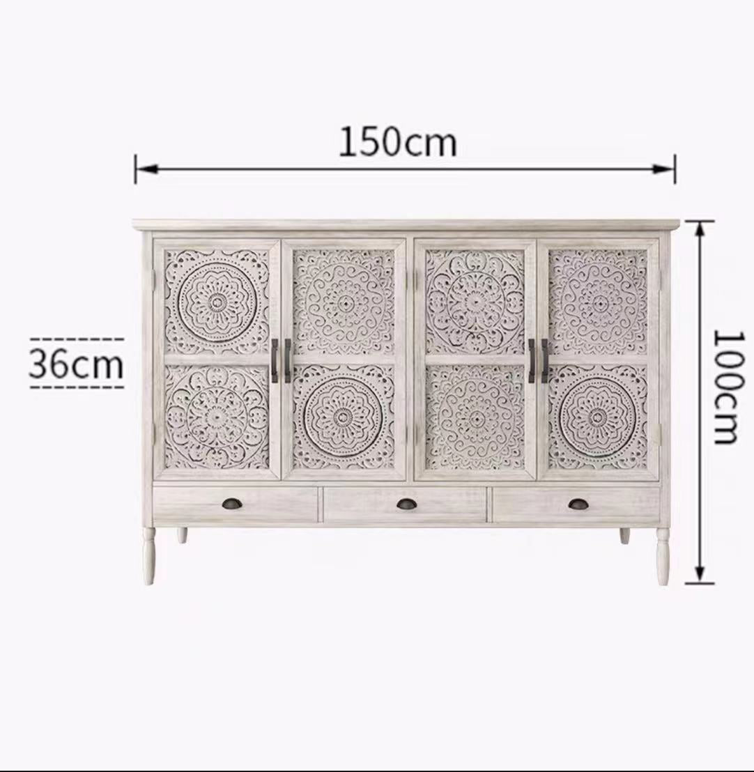 Wide Elm Solid Wood Sideboard Cabinet - 4 Seasons Home Gadgets