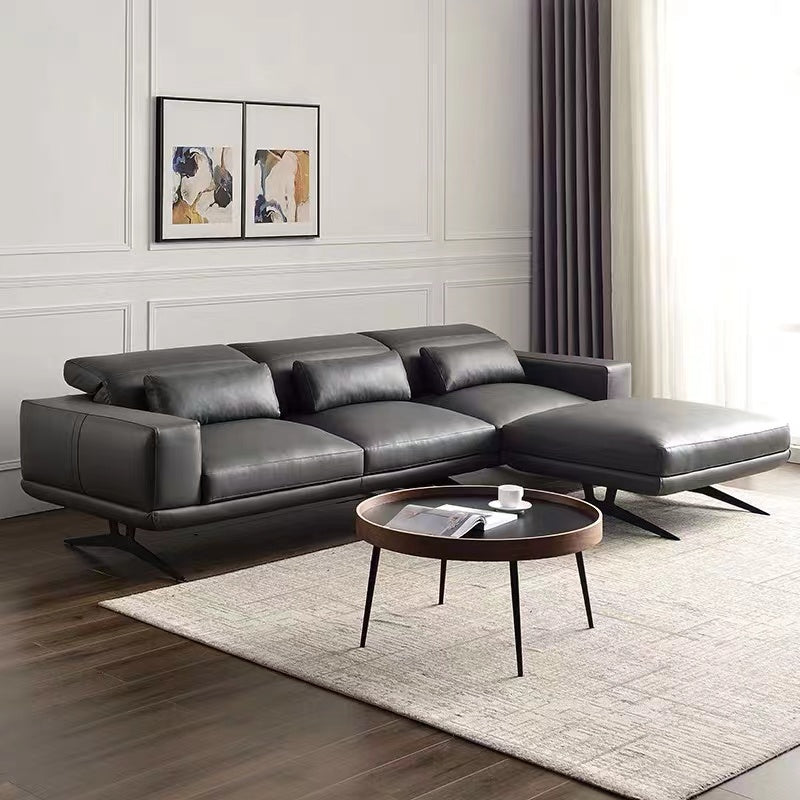 Wide Leather Sofa & Chaise - 4 Seasons Home Gadgets