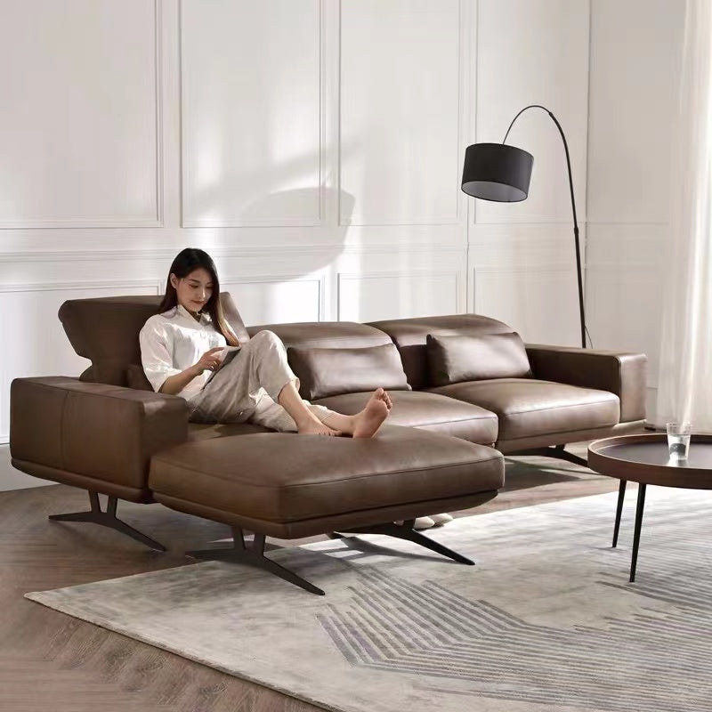 Wide Leather Sofa & Chaise - 4 Seasons Home Gadgets