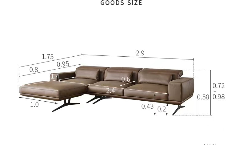 Wide Leather Sofa & Chaise - 4 Seasons Home Gadgets